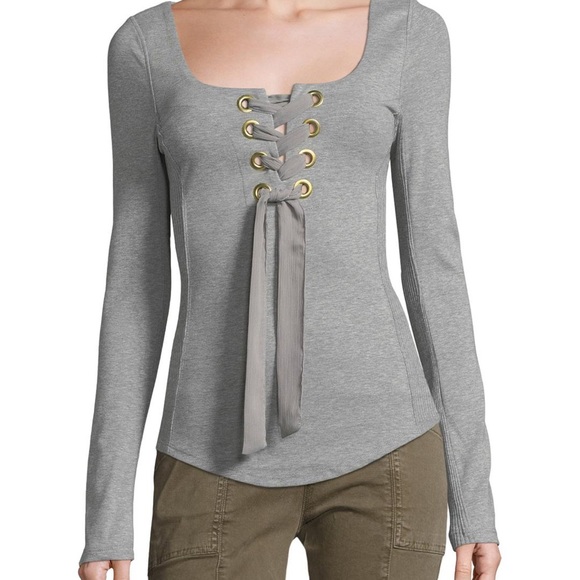 FREE PEOPLE KNIT LONG SLEEVE TOP LACE UP FRONT M - Picture 9 of 15